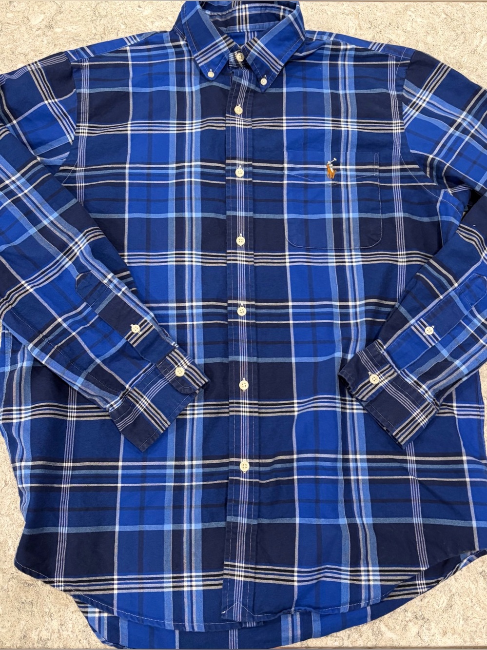 Ralph Lauren Classic Fit Blue Plaid Button-Down Shirt-Large